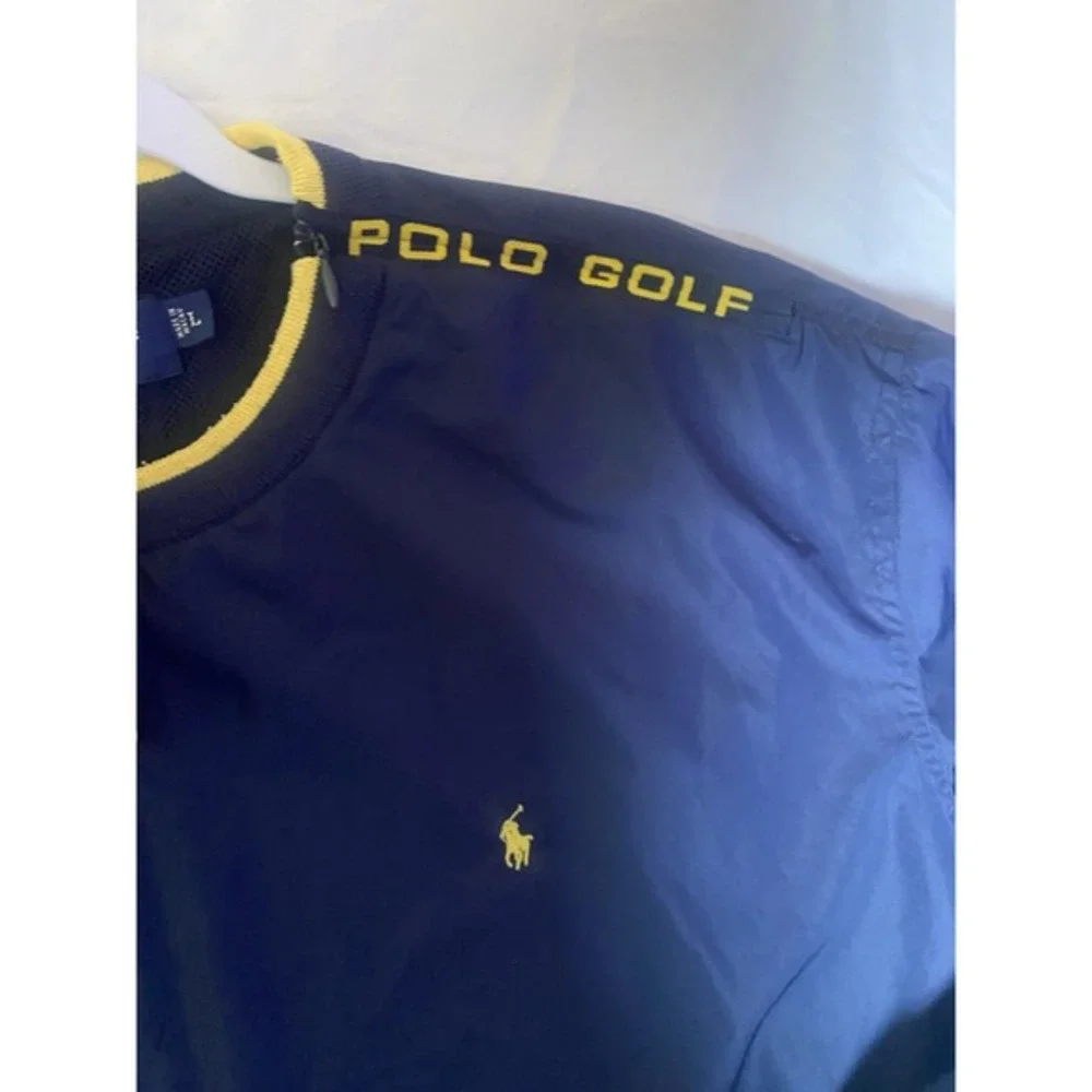 Polo Golf Ralph Lauren Windbreaker Pullover Navy Blue Yellow Logo Mens Large